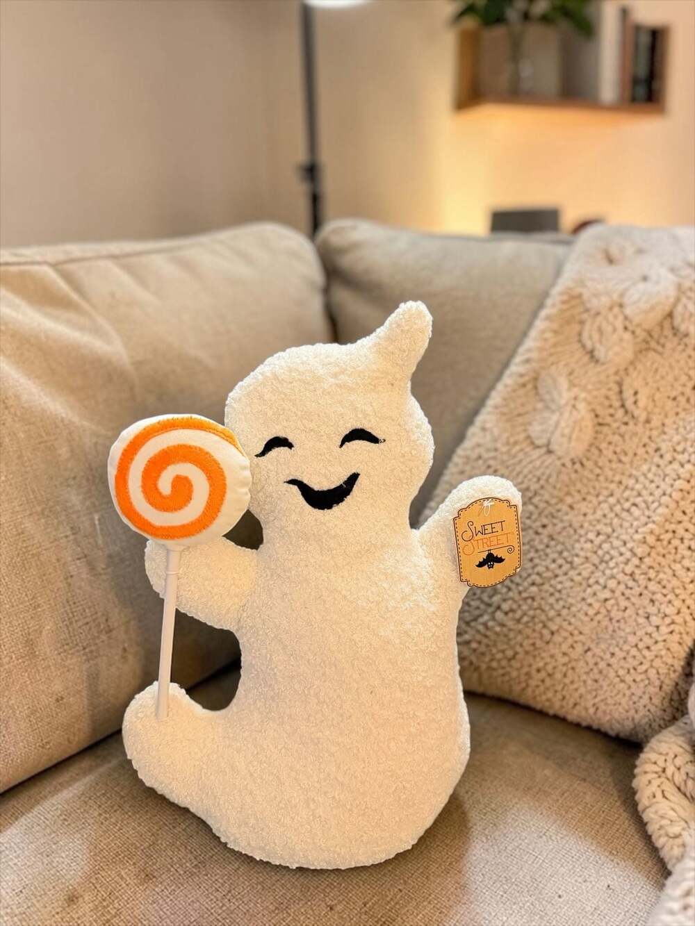 Sweet Street Halloween Ghost with Lollipop Weighted Decorative Pillow